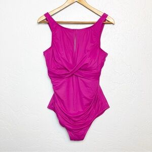 Miracle Brands Dreamsuit Slimming Control High Neck Keyhole one piece Swimsuit